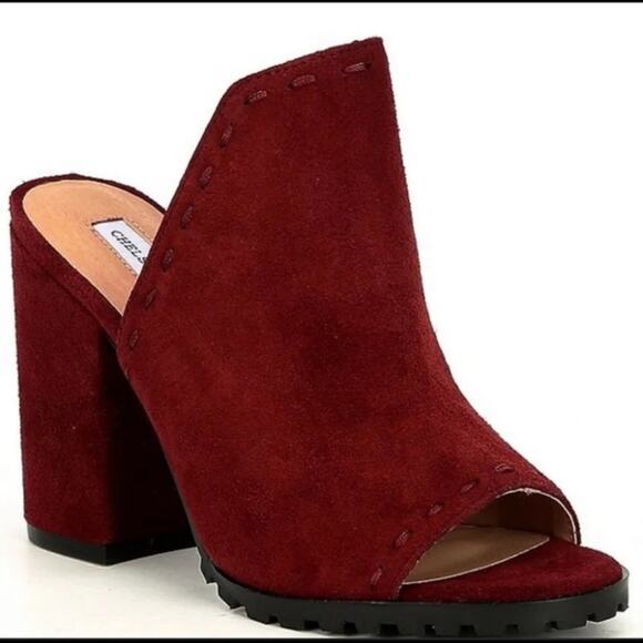 Chelsea Violet Tess Suede Burgundy Mule Open Toe Block Heel size 8 - Picture 2 of 10